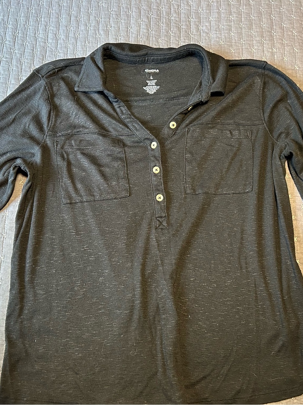 Sonoma Black Long-Sleeve Button-Front Polo Shirt